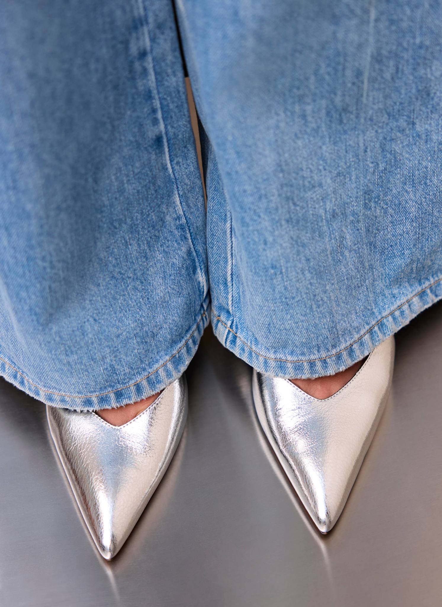Lya Silver Leather Sling Back Heels