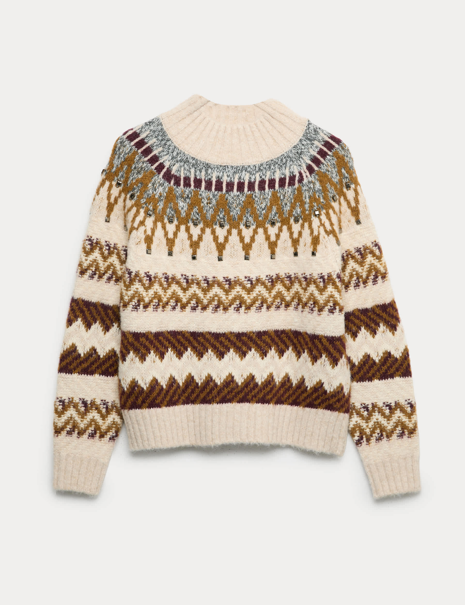 Embellished Fair Isle Jumper With Wool