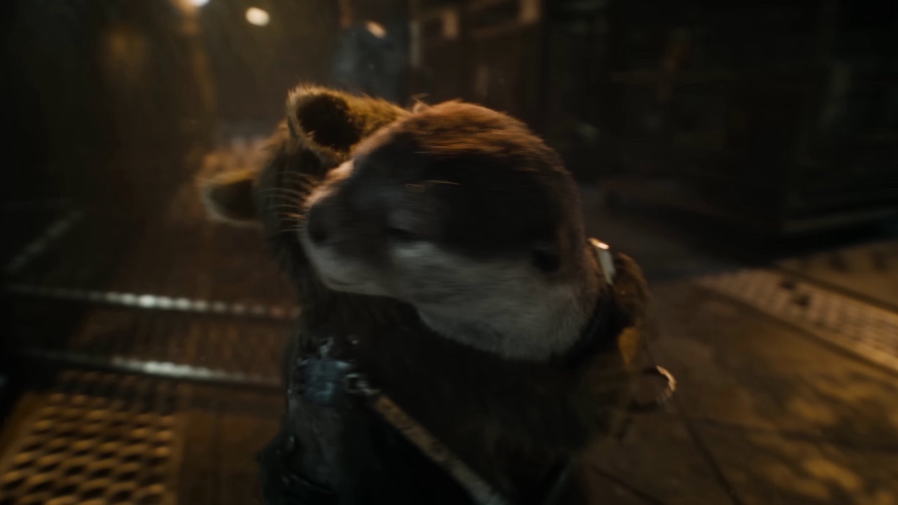 Lylla the otter hugging Rocket in Guardians of the Galaxy Vol.  3
