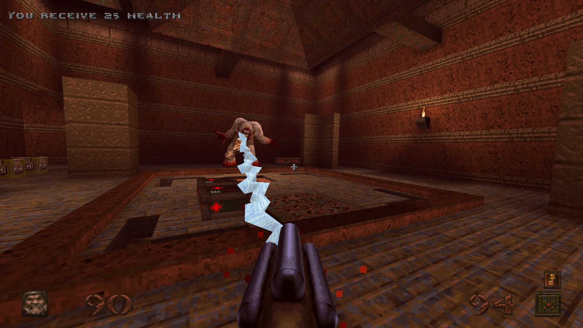 Facing a mini-boss in Quake Remastered