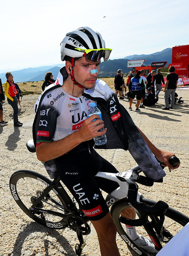 BOLA DEL MUNDO, SPAIN - SEPTEMBER 13: Joao Almeida of Portugal and UAE Team Emirates - XRG reacts after the La Vuelta - 80th Tour of Spain 2025, Stage 20 a 164.8km stage from Robledo de Chavela to Bola del Mundo. Puerto de Navacerrada 2253m / #UCIWT / on September 13, 2025 in Bola del Mundo. Puerto de Navacerrada, Spain. (Photo by Tim de Waele/Getty Images)