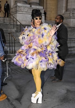 Cardi B in a floral getup at the Marc Jacobs Fall 2024 show in New York City July 2024