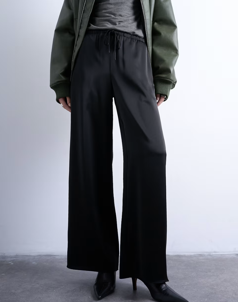 Topshop, Satin Tie Waist Wide Leg Trousers