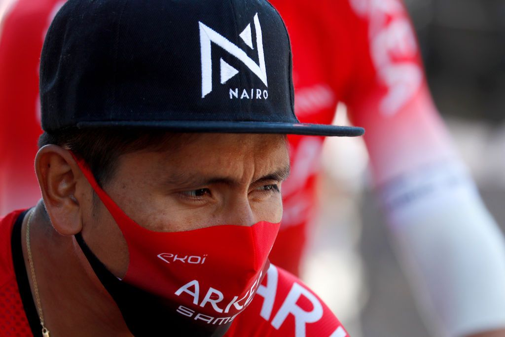 NICE FRANCE AUGUST 30 Start Nairo Quintana Rojas of Colombia and Team Arkea Samsic Mask Covid safety measures during the 107th Tour de France 2020 Stage 2 a 186km stage from Nice Haut Pays to Nice TDF2020 LeTour on August 30 2020 in Nice France Photo by Thibault Camus PoolGetty Images