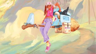 Crescent County interview; a female delivery driver rides a motor powered witches broom