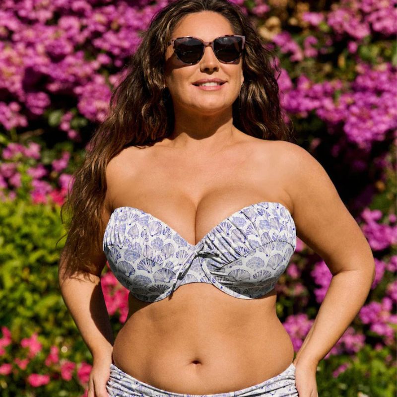 Next x Kelly Brook, Cream/Blue Shell Wired Bandeau Bikini Top