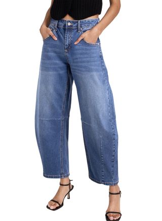 Dokotoo Women's Barrel Jeans Wide Leg Vintage Mid Rise Y2k Baggy Boyfriend Ankle Denim Pants Blue Size 10