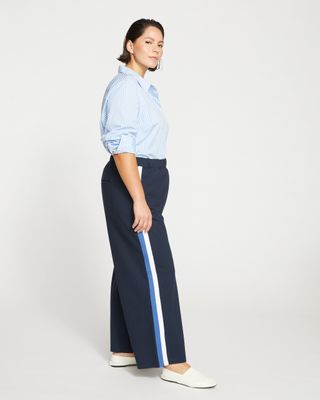 Stephanie Wide Striped Ponte Pants 27 inches - Navy blue/white stripes