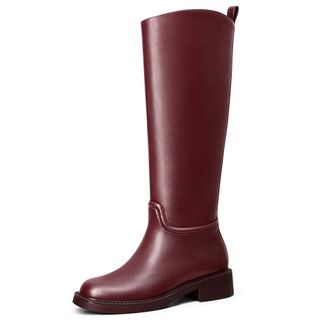 Mucccute Burgundy Knee High Boots for Women Tall Fall Boots Chunky Low Block Heel Round Toe Comfort Long Boots Pull on Size 8