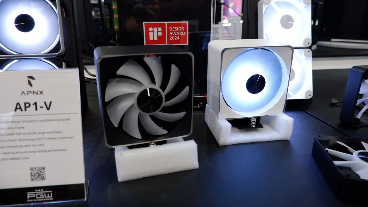 Two Aerocool Apnx AP1-V CPU coolers on display at Computex 2024