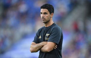 Arsenal manager Mikel Arteta during a pre season friendly between Arsenal and Everton at M&amp;T Bank Stadium on July 16, 2022 in Baltimore, Maryland.