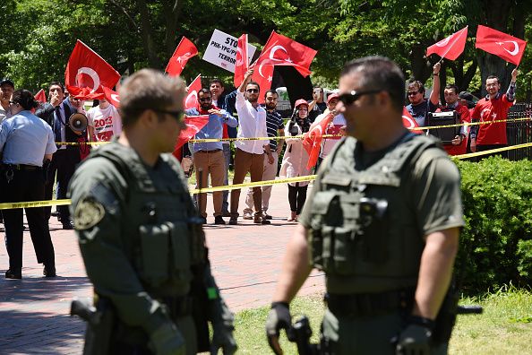 Pro-Erdogan supporters rally outside the White House.