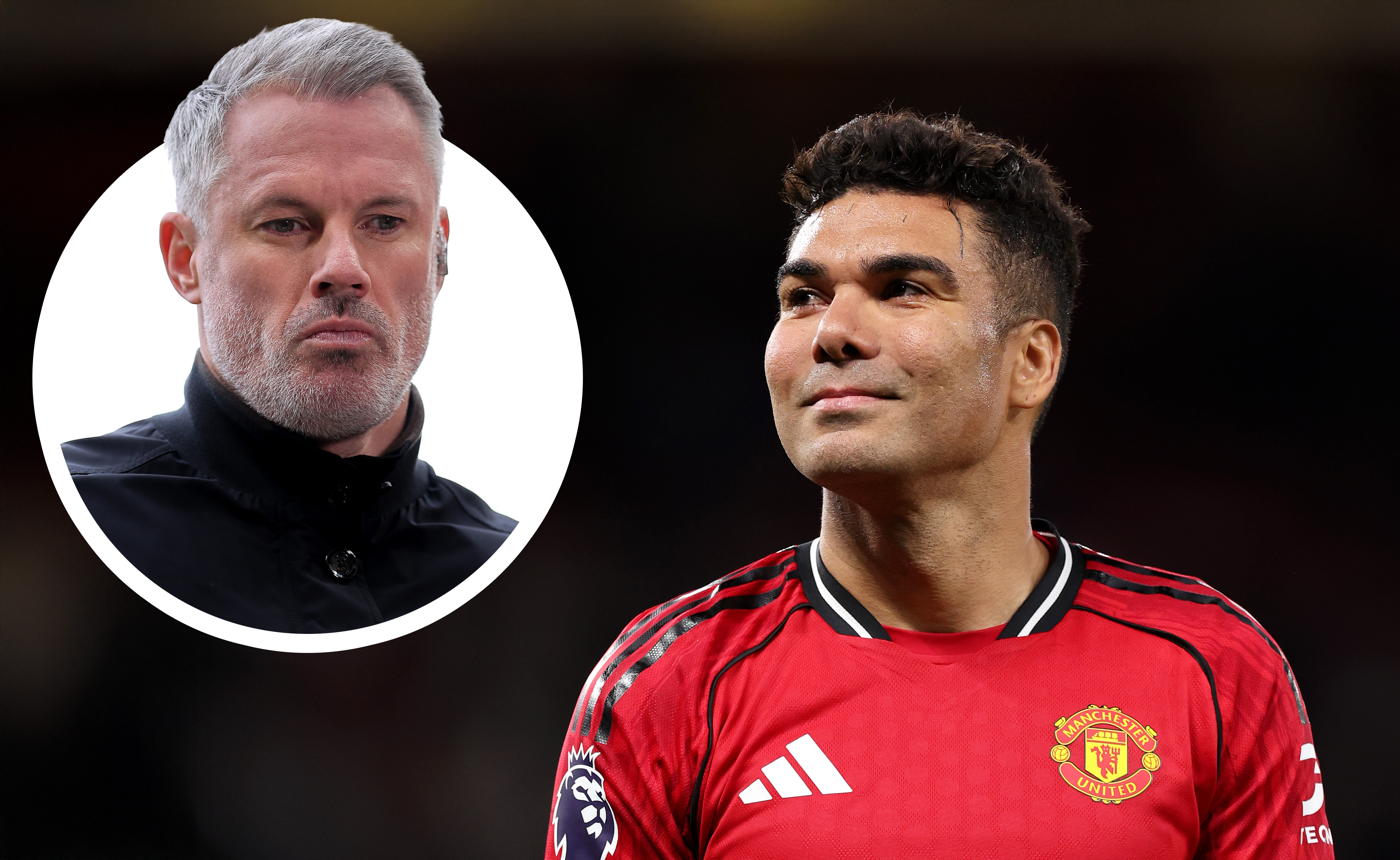 Manchester United star Casemiro and Jamie Carragher, inset