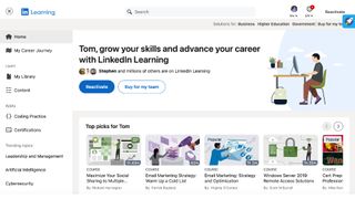 Screenshot from LinkedIn Learning homepage