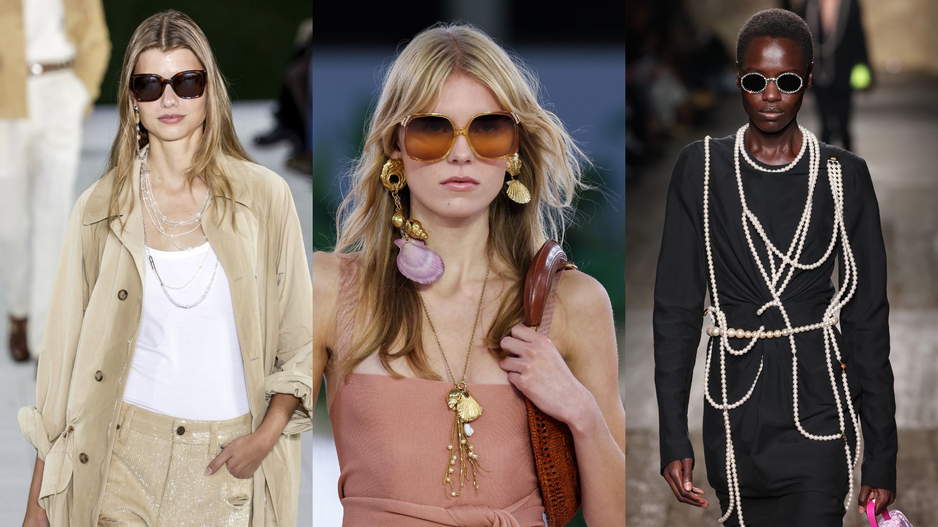 Three models showcasing different jewellery trends on the spring/summer catwalks