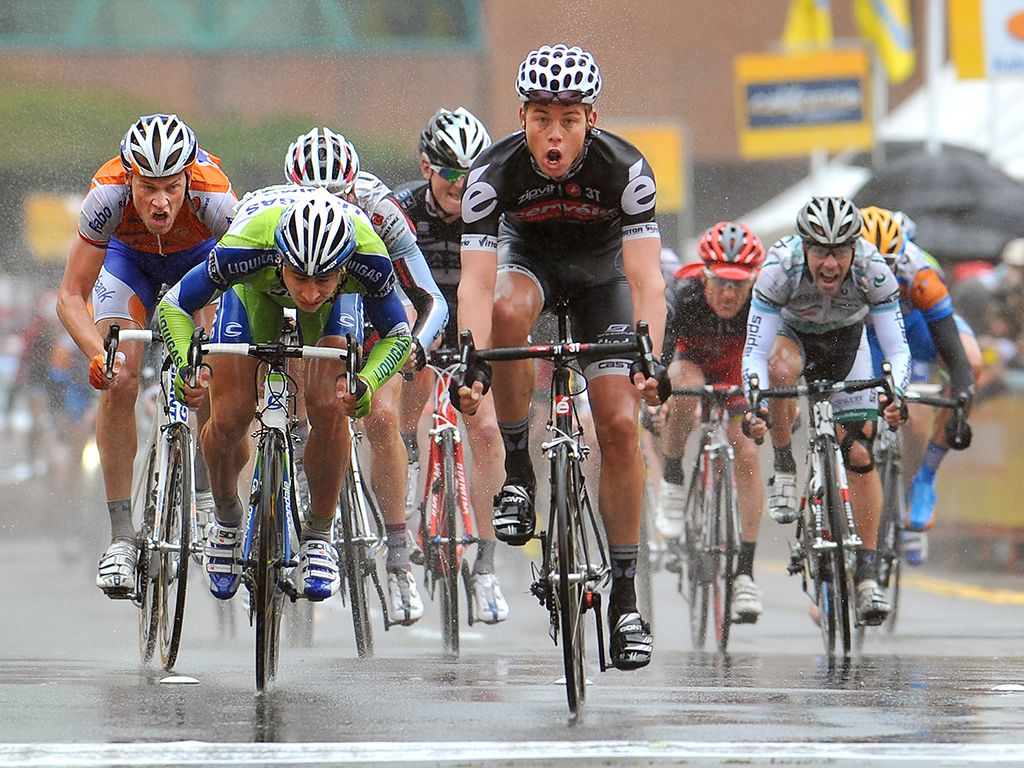 Sprinting alongside Brett Lancaster at the Tour of California 2010