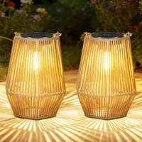 Outonlife store 2 Pack Solar Lanterns Outdoor Waterproof, Hanging Rattan Woven Solar Lights