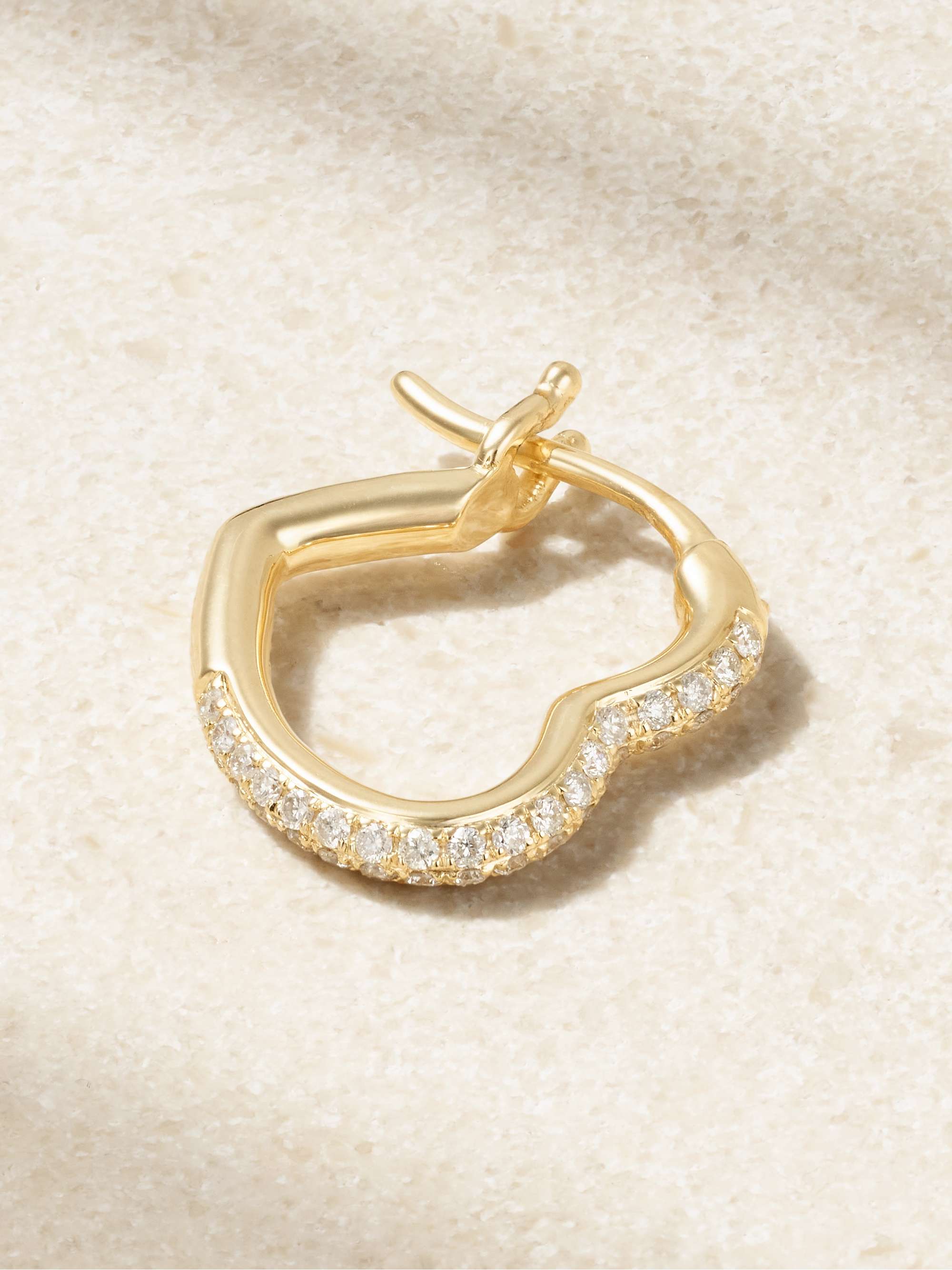 Mini Cr&amp;eacute;ole Coeur 9-Karat Gold Diamond Single Hoop Earring