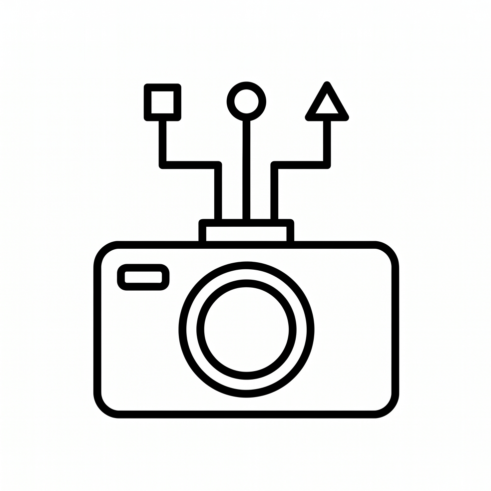 A drawing of a dashcam highlighting its different connectivity options