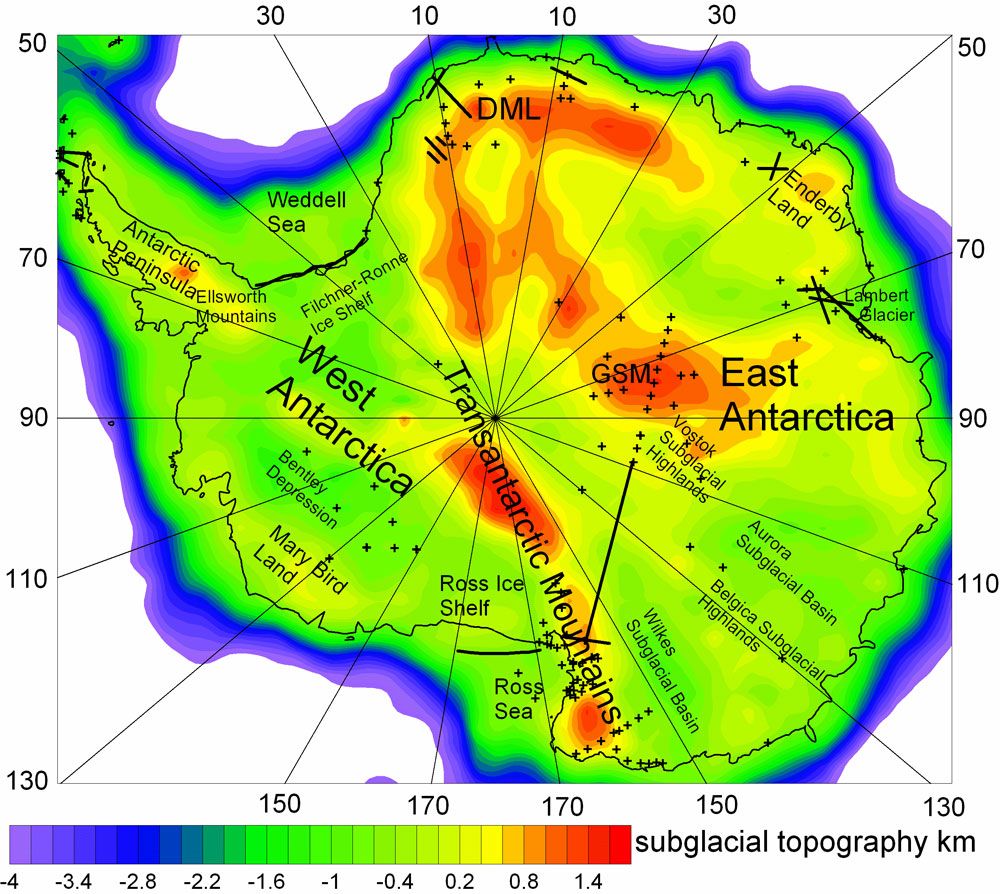 Map of the thickness of Antarctica&#039;s crust