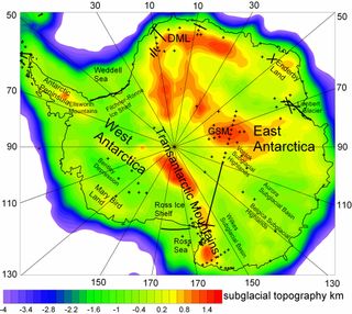 Map of the thickness of Antarctica's crust