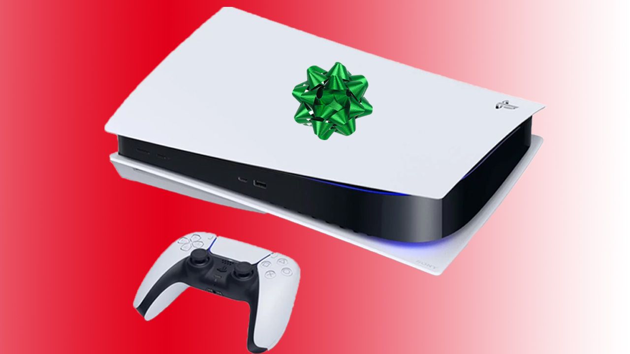 PS5 console and green bow