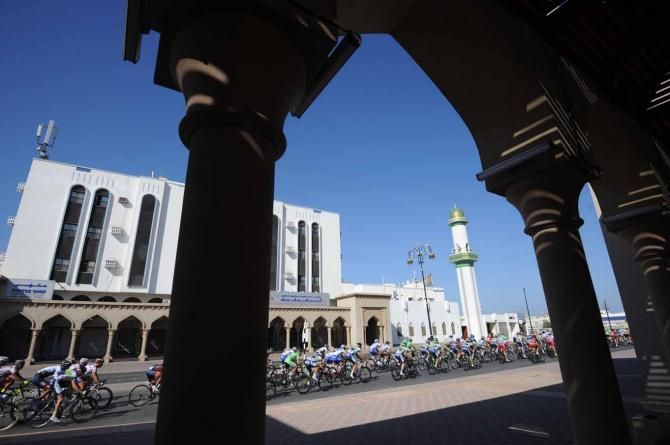 The Tour of Oman peloton on the outskirts of Muscat.