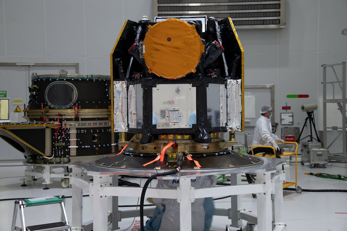 The European Space Agency&#039;s exoplanet-hunting Characterising Exoplanets Satellite (CHEOPS) is prepared for launch on an Arianespace Soyuz rocket.