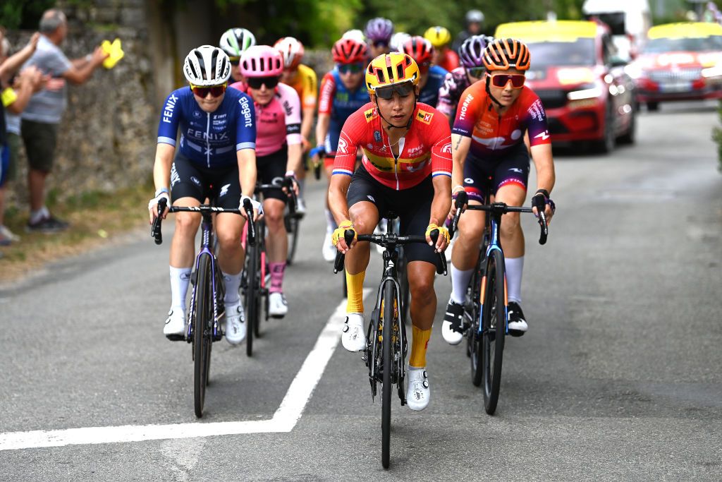 RODEZ FRANCE JULY 26 Anouska Koster of The Netherlands and Team UnoX Pro Cycling Team competes in the breakaway during the 2nd Tour de France Femmes 2023 Stage 4 a 1771km stage from Cahors to Rodez 572m UCIWWT on July 26 2023 in Rodez France Photo by Tim de WaeleGetty Images