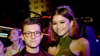 hollywood, california june 26 tom holland l and zendaya pose at the after party for the premiere of sony pictures spider man far from home on june 26, 2019 in hollywood, california photo by kevin wintergetty images