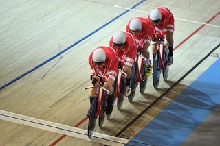 Denmark's Team Pursuit squad in action at the UCI Track World Championships