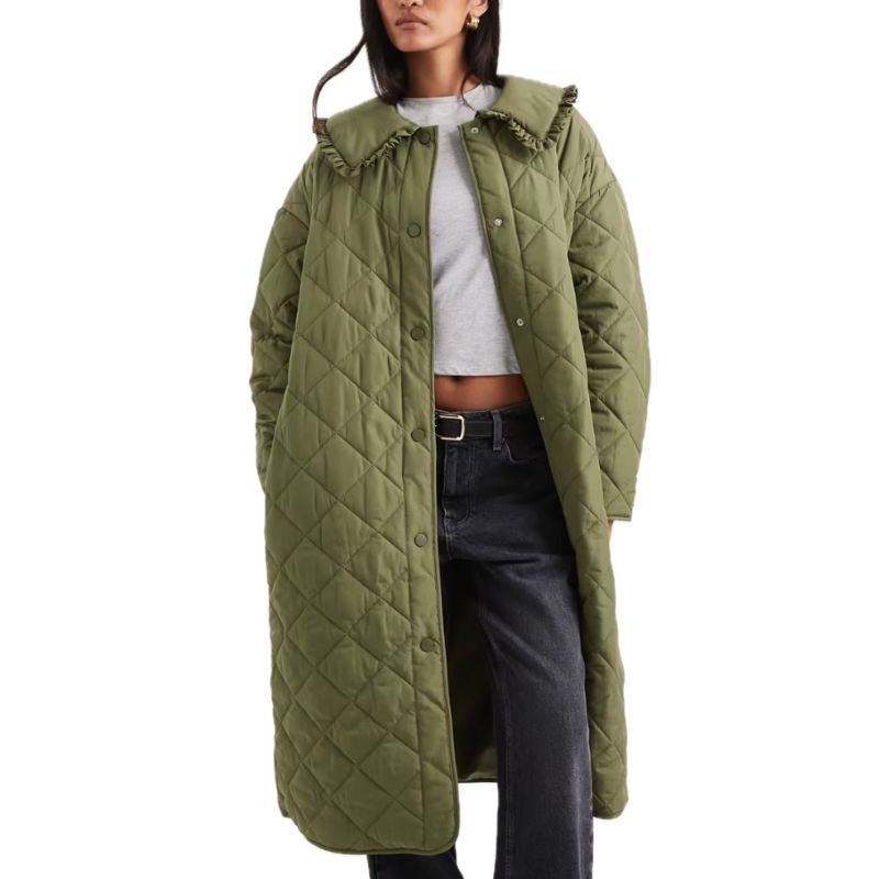 Miss Selfridge, Quilted Liner Maxi Coat in Khaki