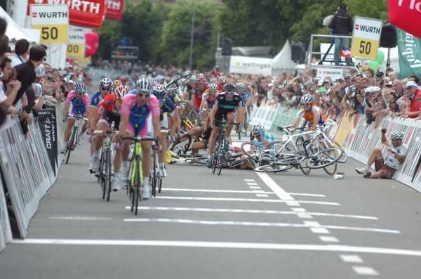 It wasn't always rosy: Freire seen here being caught up in a crash at the Tour de Suisse in 2010