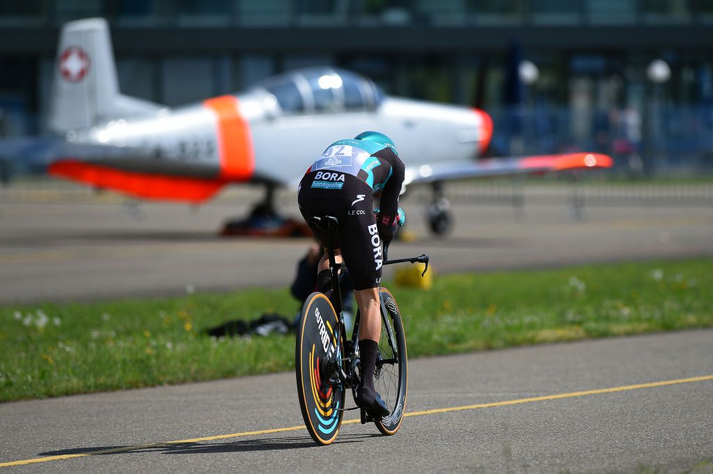 LAUSANNE SWITZERLAND APRIL 26 Detailed view of Felix Groschartner of Austria and Bora Hansgrohe Team sprints during the 75th Tour De Romandie 2022 Prologue a 512km individual time trial from Lausanne to Lausanne ITT TDR2022 on April 26 2022 in Lausanne Switzerland Photo by Dario BelingheriGetty Images