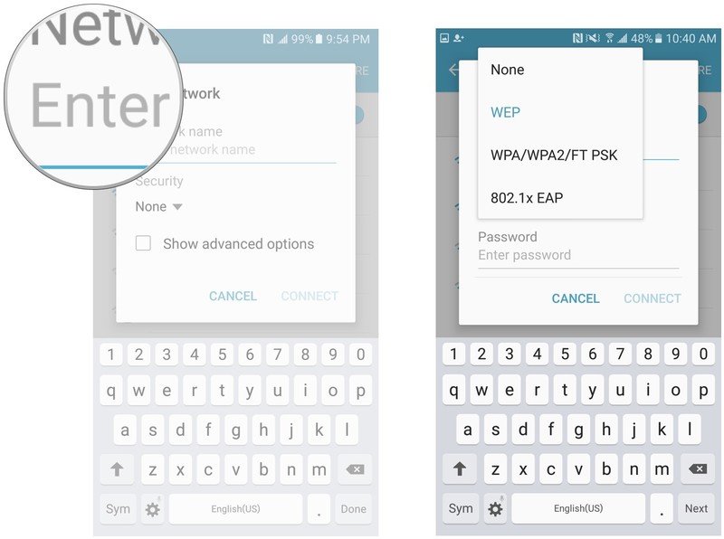 Type network name then choose network security type