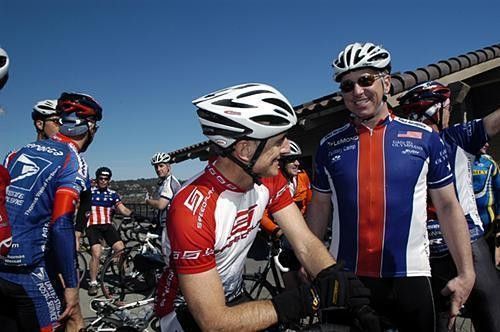 Richard Bryne and Greg LeMond during a break in the ride.