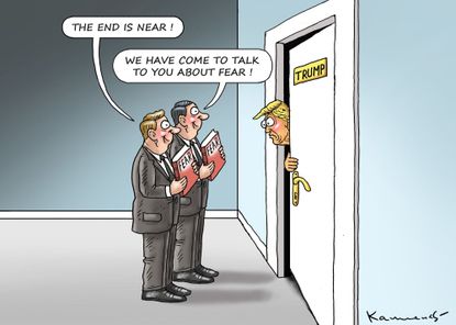 Political cartoon U.S. Trump administration chaos Fear book Bob Woodward