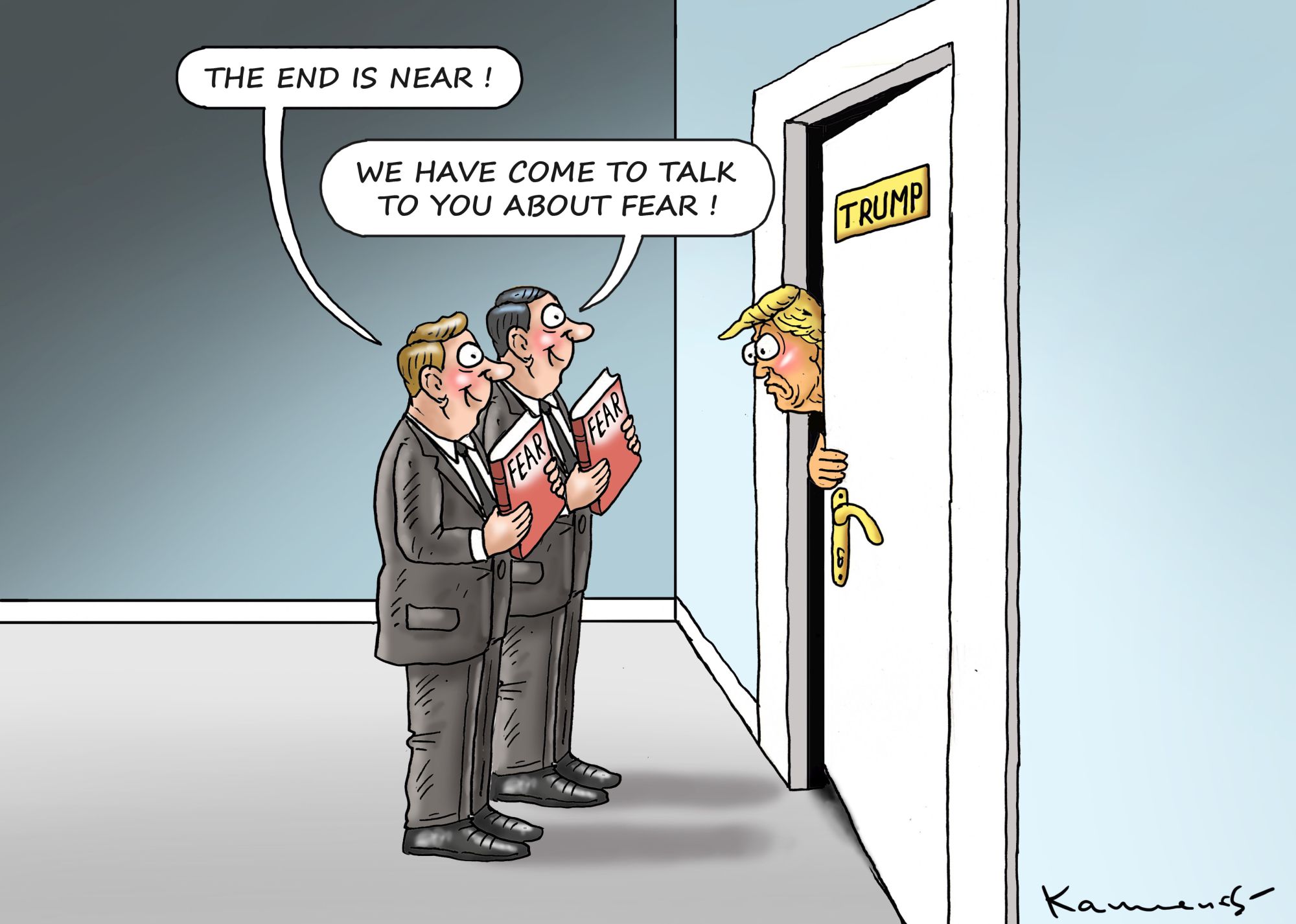 Political cartoon U.S. Trump administration chaos Fear book Bob Woodward