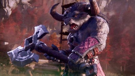 A minotaur readies their weapon, from the Heroes of Might and Magic: Olden Era opening cinematic movie