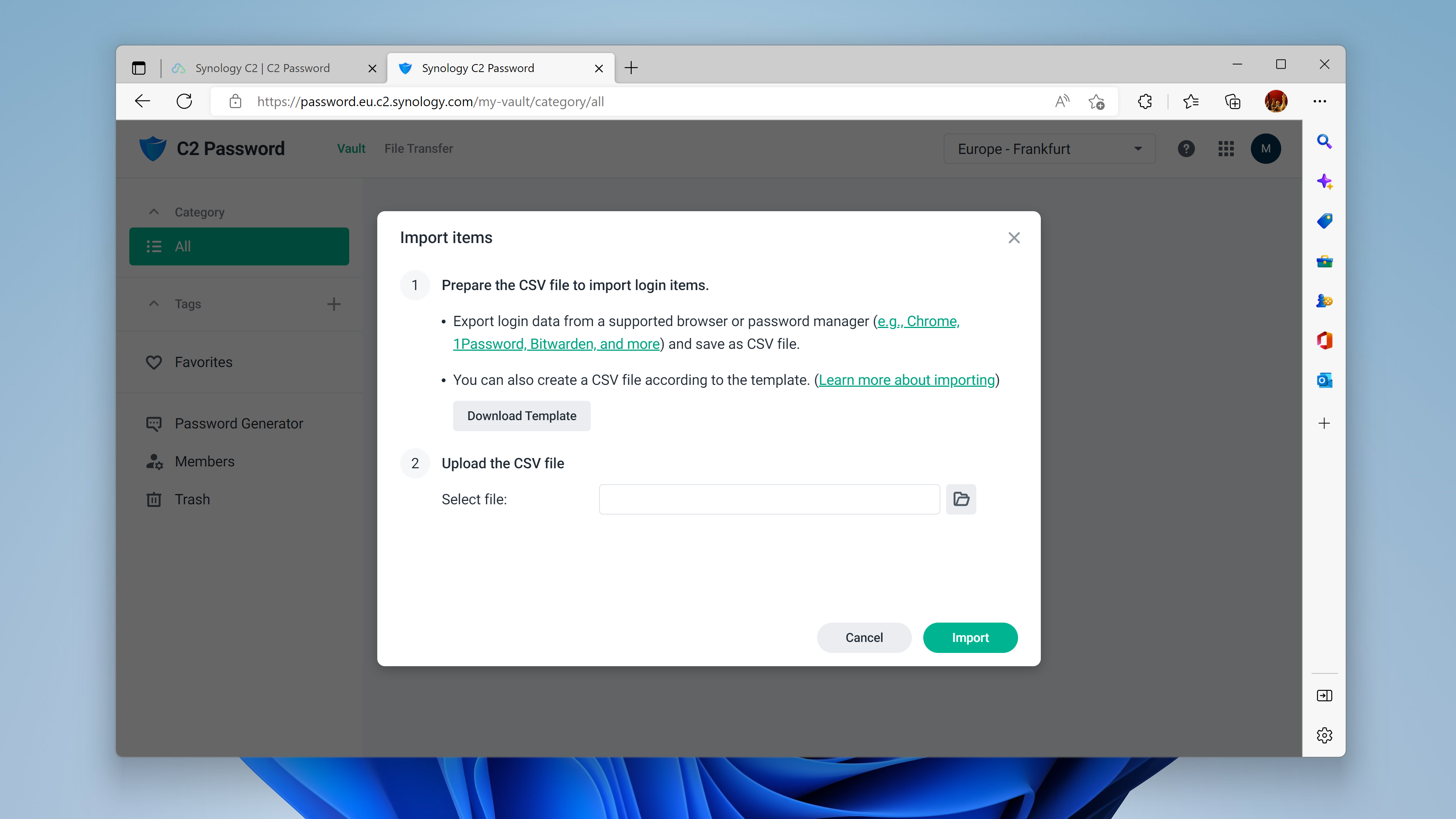 Synology C2 Password CSV import