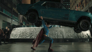 Superman lifting green car in Superman Returns