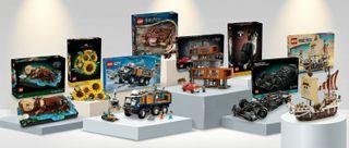 Lego sets on display in showroom setting