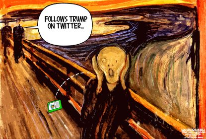 Political cartoon U.S. The Scream art Trump twitter social media