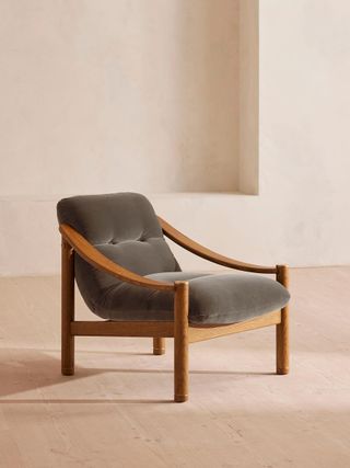 Karine Armchair, Midtone Oak, Taupe Velvet