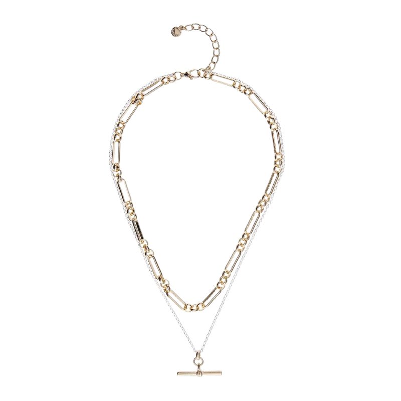 A cutout of a mixed metal layered necklace by Mint Velvet