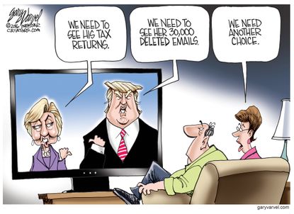 Political cartoon U.S. Hillary Clinton Donald Trump tax returns emails choice voters