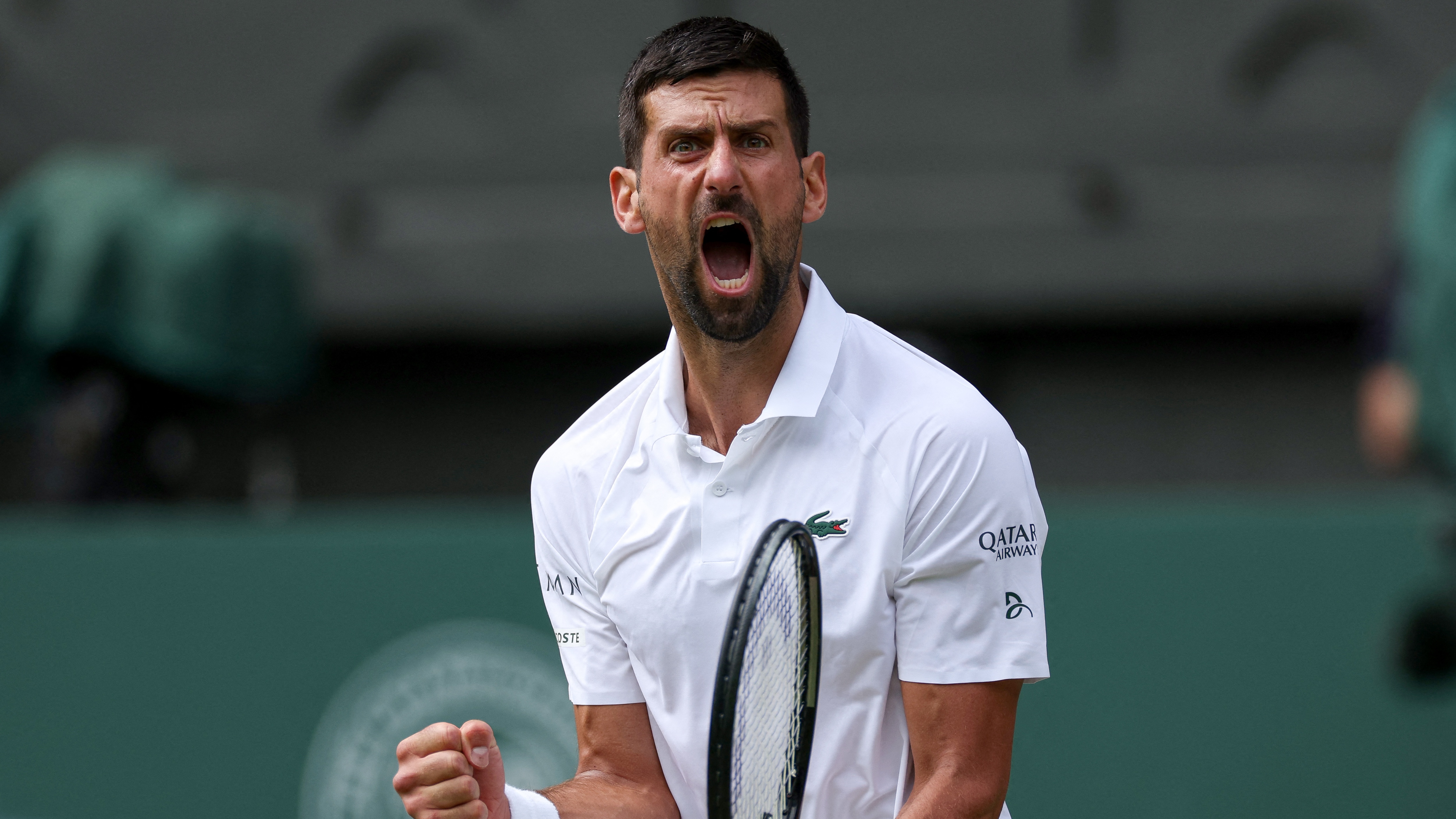 Novak Djokovic playing at Wimbledon 2025