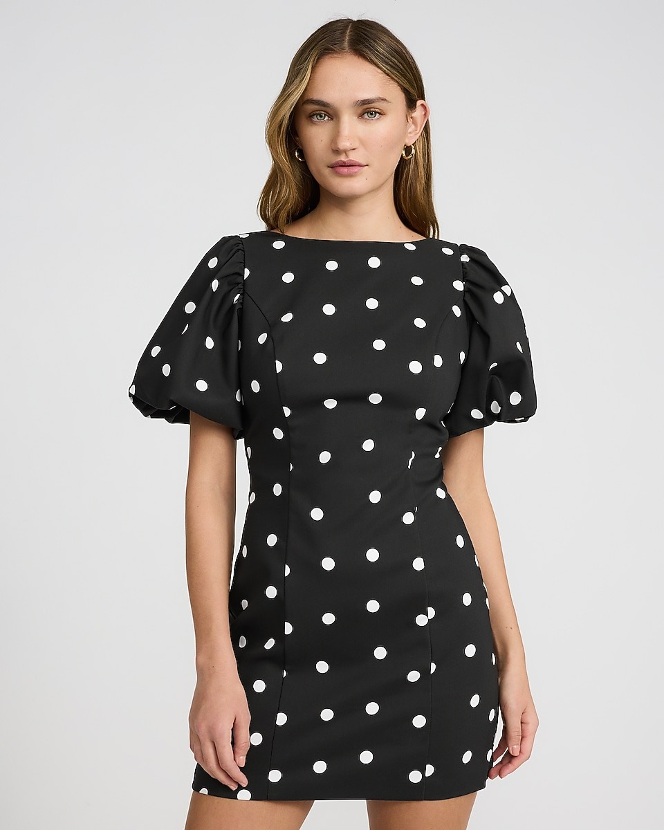 express, Stretch Cotton Polka Dot Puff Sleeve Mini Sheath Dress