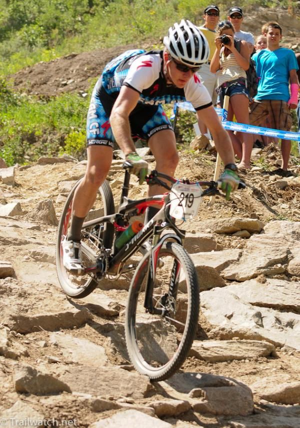 Kyle Miller descending through a rock garden