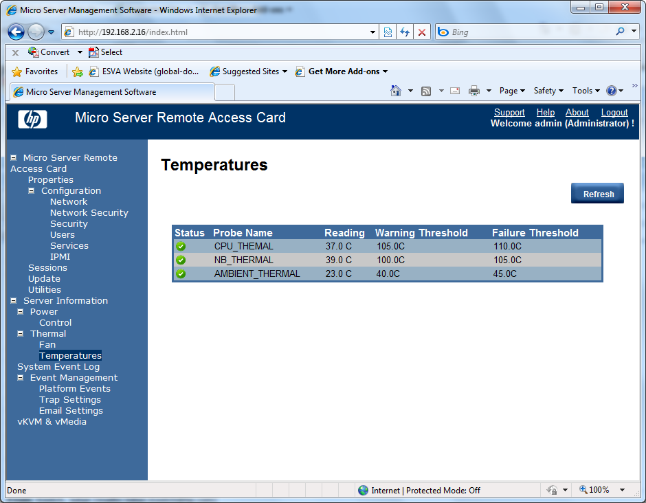 The RAC web console lets you remotely monitor critical components and keep an eye on internal temperatures.
